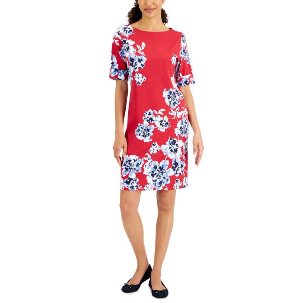 Karen Scott Womens Holiday Floral Printed Dress